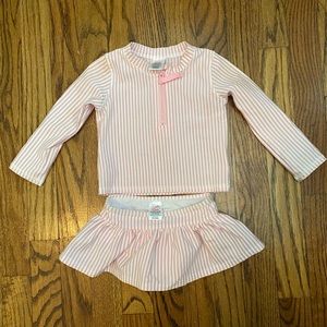 Ruffle Butts pink and white long sleeve 2 piece  swim suit